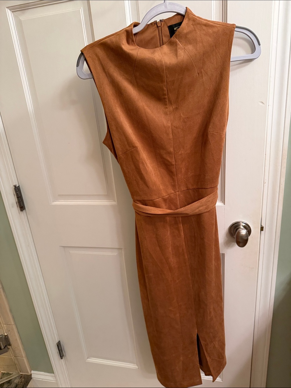 Sleeveless Light Brown Suede Midi Dress